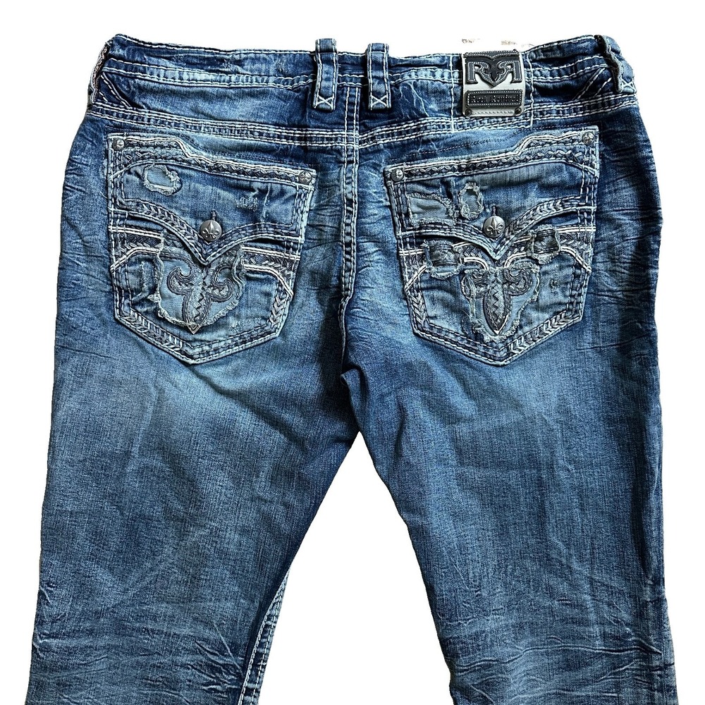 Rock Revival Kylar All Straight Jeans Men's 42x32.5 Inch Heavy Stitch Distressed